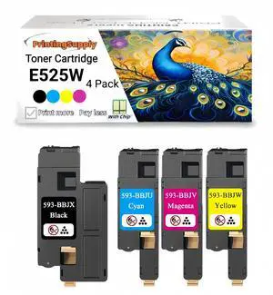 4 PK E525W BKCMY Toner Cartridge Compatible for Dell 593-BBJX 593-BBJU 593-BBJV 593-BBJW E525W E525 525 4 PK E525W BKCMY Toner Cartridge Compatible for Dell 593-BBJX 593-BBJU 593-BBJV 593-BBJW E525W E525 525
