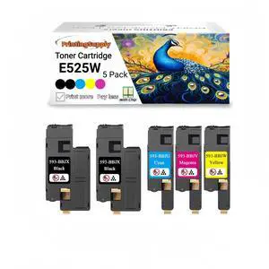 5 PK E525W 2BK+CMY Toner Cartridge Compatible for Dell 593-BBJX 593-BBJU 593-BBJV 593-BBJW E525W E525 525 5 PK E525W 2BK+CMY Toner Cartridge Compatible for Dell 593-BBJX 593-BBJU 593-BBJV 593-BBJW E525W E525 525