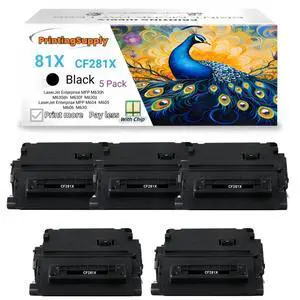 5 Pack 81X CF281X High Yield Black Toner Cartridge Compatible for HP 81X, Work with HP LaserJet Enterprise MFP M630h M630dn M630f M630z M605 M606 M630 With Chip 25,000 Pages 5 Pack 81X CF281X High Yield Black Toner Cartridge Compatible for HP 81X, Work with HP LaserJet Enterprise MFP M630h M630dn M630f M630z M605 M606 M630 With Chip 25,000 Pages