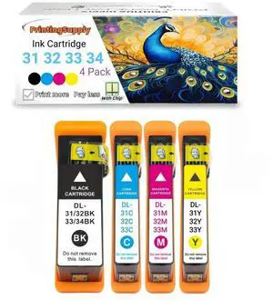 Compatible Dell 31 32 33 34 BCMY Ink Cartridge Work for Dell 31 32 33 34 V525w V725w Printer Black 600 Pages Color 400 Pages Compatible Dell 31 32 33 34 BCMY Ink Cartridge Work for Dell 31 32 33 34 V525w V725w Printer Black 600 Pages Color 400 Pages