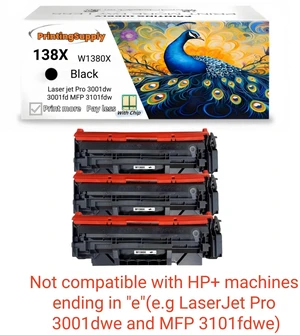 3 Pack 138X W1380X High Yield Black Toner Cartridge Compatible for HP 138X Laser jet Pro 3001dw Laser jet Pro 3001fdw Laser jet Pro MFP 3101fdw With Chip 3 Pack 138X W1380X High Yield Black Toner Cartridge Compatible for HP 138X Laser jet Pro 3001dw Laser jet Pro 3001fdw Laser jet Pro MFP 3101fdw With Chip