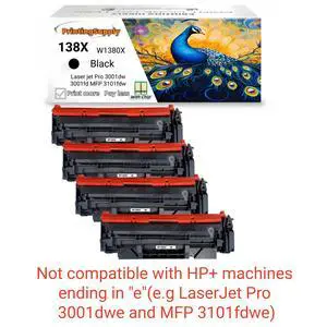 4 Pack 138X W1380X High Yield Black Toner Cartridge Compatible for HP 138X Laser jet Pro 3001dw Laser jet Pro 3001fdw Laser jet Pro MFP 3101fdw With Chip 4 Pack 138X W1380X High Yield Black Toner Cartridge Compatible for HP 138X Laser jet Pro 3001dw Laser jet Pro 3001fdw Laser jet Pro MFP 3101fdw With Chip