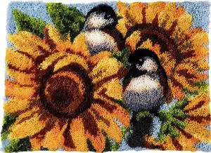 Sunflowers and Birds | Rug Making Latch Hooking Kit (52x38cm print canvas)