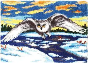 Snow Owl | Rug Making Latch Hooking Kit (52x38cm print canvas)