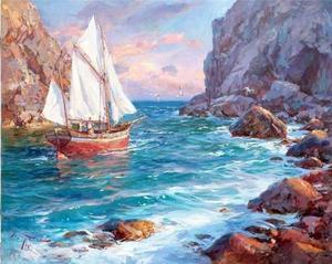 Seaside Beach Sailboat Paint By Numbers (40x50cm No Frame)