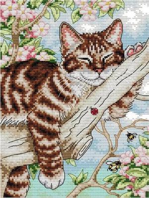 LovelyLust.com Lazy Cat Cross Stitch Needlework Embroidery Kits (40x50cm 14CT Printed Canvas)