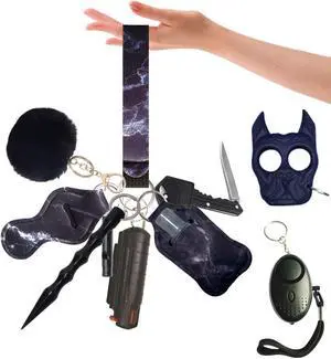 Self Defense Keychain Set for Women with Protection Safety Alarm Key Chain,Whistle and Wirstlet Safety KeyChain Set