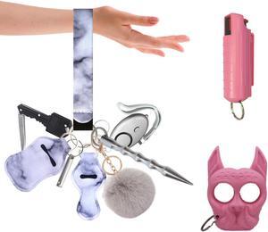 Self Defense Keychain Set for Women with Protection Safety Alarm Key Chain,Whistle and Wirstlet Safety KeyChain Set Gray