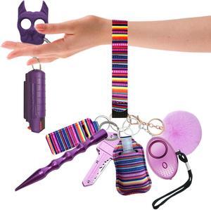 Self Defense Keychain Set With Safe Sound Personal Alarm, Hand sanitizer holders Safety Keychain Set for Women, Girls - Portable Self Protection Key Chain Defense Gray