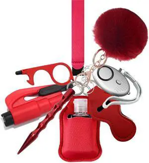 Self Defense Keychain Set With Safe Sound Personal Alarm, Safety Keychain Set for Women, Girls - Portable Self Protection Key Chain Defense Red