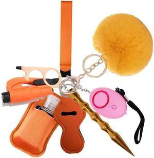 Self Defense Keychain Set With Safe Sound Personal Alarm, Safety Keychain Set for Women, Girls - Portable Self Protection Key Chain Defense Orange