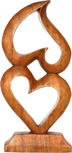 G6 COLLECTION 12" Wooden Handmade Abstract Sculpture Statue Handcrafted "Two Hearts, One Love" Gift Art Home Decor Figurine Accent Decoration Artwork Hand Carved