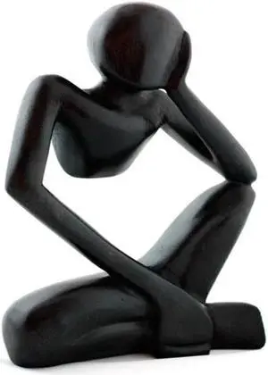 G6 COLLECTION 12" Wooden Handmade Abstract Sculpture Statue Handcrafted "Thinking Man" Gift Art Decorative Home Decor Figurine Accent Decoration Artwork Hand Carved Black