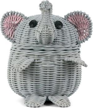 G6 COLLECTION Gray Elephant Rattan Storage Basket With Lid Hand Woven Shelf Organizer Cute Handmade Gift Wicker