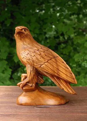 G6 COLLECTION 8" Wooden Handmade American Eagle Statue Handcrafted Figurine Sculpture Art Hand Carved Rustic Lodge Outdoor Home Decor Us Accent