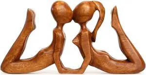 G6 COLLECTION 12" Wooden Handmade Abstract Sculpture Statue Handcrafted - First Kiss - Gift Art Decorative Home Decor Figurine Accent Decoration Artwork Hand Carved