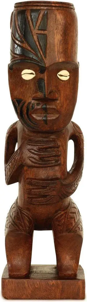 G6 COLLECTION Handmade Wooden Primitive Tattoo Face Tribal Statue Sculpture Tiki Bar Totem Handcrafted Unique Gift Home Decor Accent Figurine Artwork Hand Carved