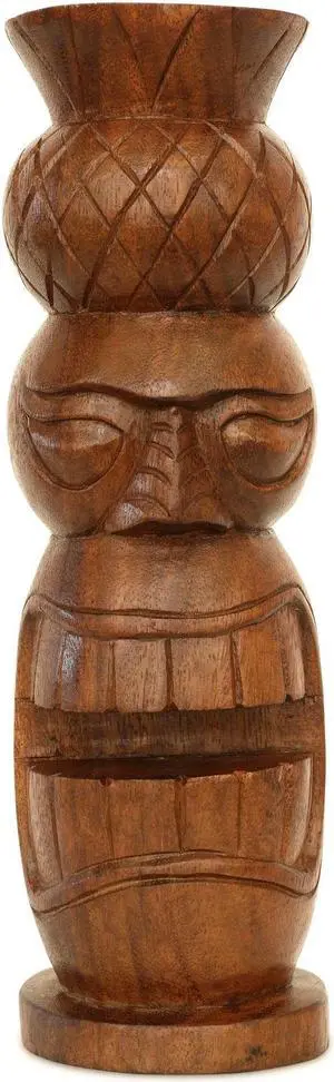 G6 COLLECTION Handmade Wooden Primitive Pineapple Head Tribal Statue Sculpture Tiki Bar Totem Handcrafted Gift Home Decor Accent Figurine Decoration Hand Carved