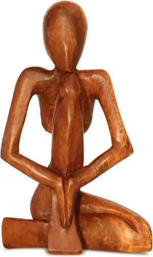 G6 COLLECTION 12" Wooden Handmade Abstract Sculpture Handcrafted Art "Praying Man" Statue Home Decor Decorative Yoga Figurine Accent Decoration Gift Hand Carved