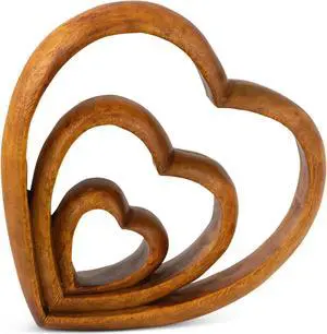 G6 COLLECTION Wooden Handmade Abstract Sculpture Statue Handcrafted "Hearts of Love" Gift Art Decorative Home Decor Figurine Accent Decoration Artwork Hand Carved