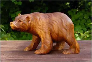 G6 COLLECTION Wooden Hand Carved Bear Statue Handcrafted Handmade Figurine Sculpture Lodge Cabin Home Decor Accent Decoration Art