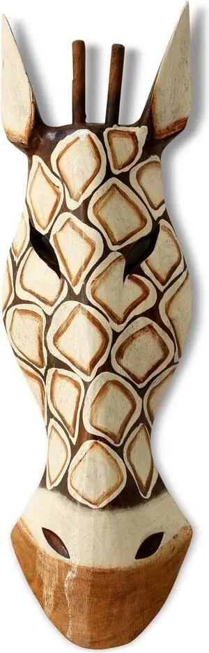 G6 COLLECTION 20" African Wooden Tribal Giraffe Mask Hand Carved Wall Plaque Hanging Home Decor Accent Unique Sculpture Decoration Handmade Handcrafted Square Motif