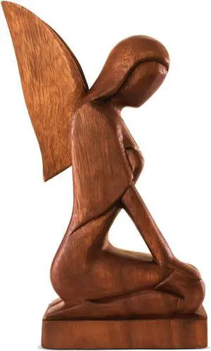 G6 COLLETION 12" Wooden Handmade Abstract Sculpture Statue Handcrafted "Kneeling Angel" Gift Decorative Home Decor Figurine Accent Decoration Artwork Hand Carved