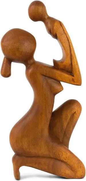 G6 COLLECTION 12" Wooden Handmade Abstract Mother and Child Sculpture Handcrafted Gift Art Home Decor Figurine Accent Artwork Hand Carved Mother and Baby Statue