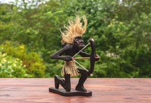 G6 COLLECTION Handmade Wooden Primitive Tribal Kneeling Archer Funny Statue Sculpture Tiki Bar Handcrafted Unique Gift Art Home Decor Figurine Archery Hand Carved