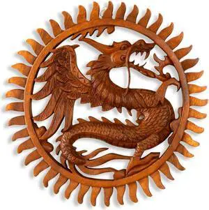 G6 COLLECTION 11" Wooden Hand Carved Wall Hanging Dragon Panel Relief Plaque Statue Sculpture Handcrafted Gift Art Home Decor Figurine Accent Decoration Handmade