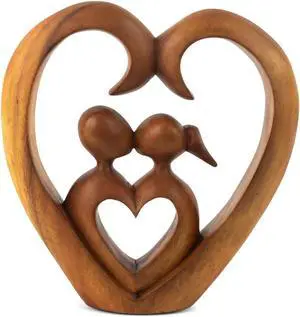 G6 COLLECTION 8" Wooden Hand Carved Abstract Contemporary Statue "Heart and Soul" Figurine Gift Home Decor Sculpture Accent Handmade Art Decoration