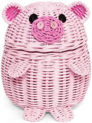 G6 COLLECTION Pig Rattan Storage Basket with Lid Decorative Home Decor Hand Woven Shelf Organizer Cute Handmade Handcrafted Gift Decoration Artwork Wicker Piggy