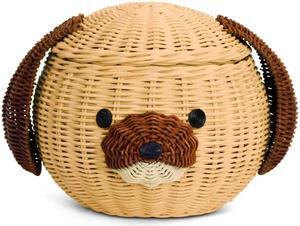 G6 COLLECTION Dog Head Rattan Storage Basket with Lid Decorative Bin Home Decor Hand Woven Shelf Organizer Cute Handmade Handcrafted Gift Art Artwork Wicker Puppy