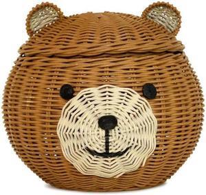G6 COLLECTION Bear Head Rattan Storage Basket with Lid Decorative Home Decor Hand Woven Shelf Organizer Cute Handmade Handcrafted Gift Art Decoration Artwork Wicker