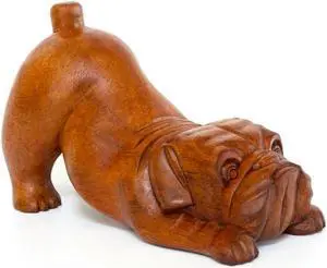 G6 COLLECTION Wooden Hand Carved Crouching English Bulldog Statue Figurine Sculpture Art Decorative Home Decor Accent Handmade Handcrafted Wood Decoration Gift Dog