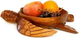 G6 COLLECTION Wooden Handmade Turtle Serving Fruit Decorative Bowl Centerpiece Hand Carved Art Home Decor Decoration Artwork Handcrafted Gift Storage Accent Wood