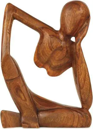 G6 COLLECTION Wooden Abstract Sculpture Handmade Handcrafted Art "Thinking Man 2" Home Decor Decorative Figurine Accent Decoration Hand Carved Thinker Statue - 12" tall x 9" wide x 3 deep