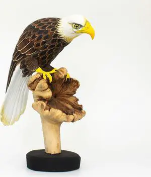 G6 COLLECTION 9" Wooden Handmade American Eagle Figurine Statue Painted Handcrafted Sculpture Art Hand Carved Rustic Lodge Outdoor Home Decor Us Accent