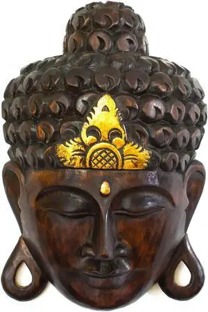 G6 COLLECTION Wooden Wall Mask Serene Buddha Head Statue Hand Carved Sculpture Handmade Figurine Gift Home Decor Accent Handcrafted Wall Hanging Decoration