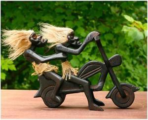 G6 COLLECTION Handmade Wooden Primitive Tribal Funny Riding Harley Davidson Statue Motorcycle Sculpture Tiki Bar Unique Gift Wood Home Decor Figurine Hand Carved