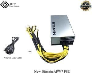 Original APW7 1800W PSU Miner Power Supply 1U Miners Adpater Suit For GPU Antminer S9 S9k L3+ L3++ D3 T9+ E3 Z9 Z15E Mini DR3 Innosilicon A9 A10 Ebit E9 Avalon 841 851 With US Power Cord Cable