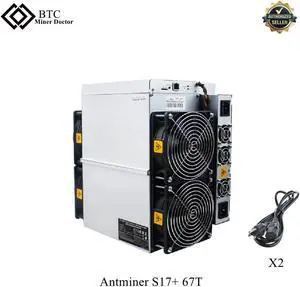 Heat Silk Upgraded S17+ 67t Stable Hash Bitcoin Miner Antminer S17 Plus Mining Machine With US Power Cord Cables