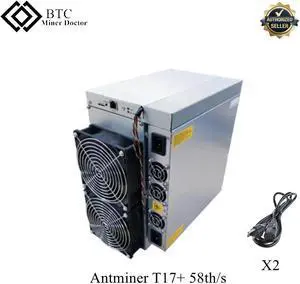 Btc Antminer T17+ Sha-256 Algorithm 58th/S 3000W Bitmain Original With US Power Cord Cable