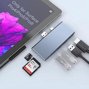 Surface Pro 4/Pro 5/Pro 6 Docking Station USB Hub USB 3.0 Hub Adapter, SD &  TF/Micro SD Memory Card Reader, 4K HDMI Port Converter Accessories for