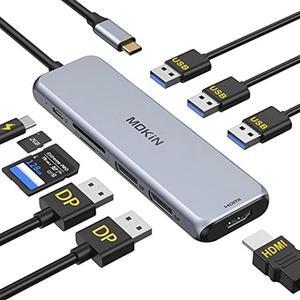 USB C Docking Station Dual DisplayPort, MOKiN USB C Hub Dongle with 2 DP, HDMI, 3 USB A 3.0, SD & Micro SD Slot, PD Charging Port for MacBook/Dell XPS/Steam Deck/HP/Lenovo ThinkPad/Microsoft Surface