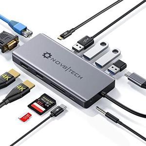 USB C Docking Station Dual Monitor for MacBook/Dell/HP Laptop, 13 in 1 Triple Display USB C Hub, Multiport Adapter Dongle with 2 HDMI 4K, VGA, 100W PD Charge, 4 USB Port, Ethernet, SD/Micro SD, Audio