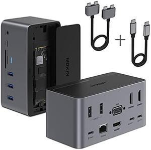 Docking Station, 18in1 USB C Docking Station Dual Monitor for Windows/MacBook Pro/Air/Thunderbolt 3 Dock with SSD Enclosure 3 HDMI DP100W PD3.0 RJ45 Ethernet SD/TF Card Reader Audio&Mic 5 USB Ports.