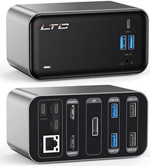 LTC 15-in-1 USB C Docking Station for Triple Monitor, 4K Dual Display Laptop Extended Hub with 2 HDMI, 1 DisplayPort, 100W PD, Ethernet, 5 USB 3.0, 2 USB 2.0 Ports, Audio, for Windows/MacOS