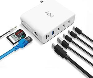 ADG 9-in-1 100W GaN Charger USB-C Docking Station, QC 3.0 PD USB-C Hub, Desktop Charging Station for MacBook/Pro/Air, Surface/Pro, Laptops(4 USB, 4K HDMI, Ethernet, Micro SD/SD, Audio&Mic)