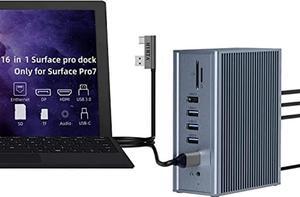 Surface Pro 7 Docking Station,16 in 2 HYRTA 4K Triple Display Surface pro 7 USB C Hub,Surface pro 7 Dock with Dual HDMI Adapter (4K@60Hz),DP(4K@60Hz) , 60W PD,7 USB Ports, RJ45, SD/TF, Audio